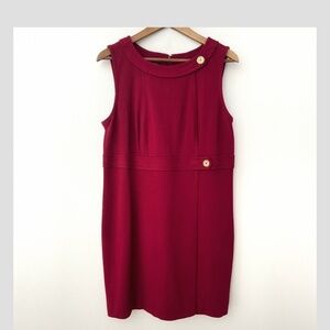 Talbots Petite Shift Dress Sleeveless Red Wineberry Gold Button Detail Size 14P